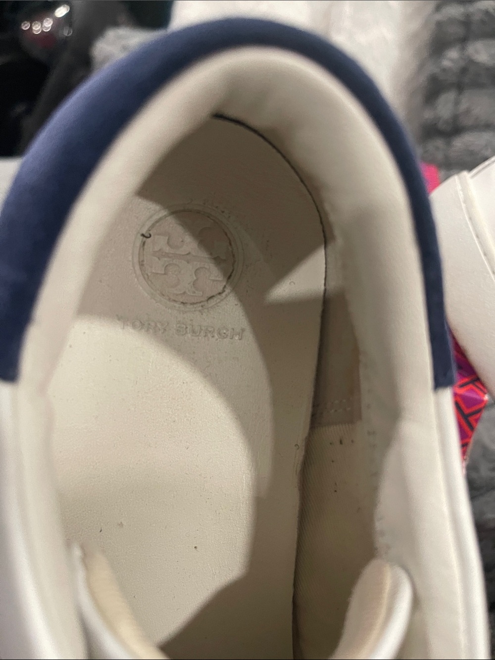 Tory Burch White Leather Low-Top Sneakers with Navy Heel Tab - Picture 5 of 5